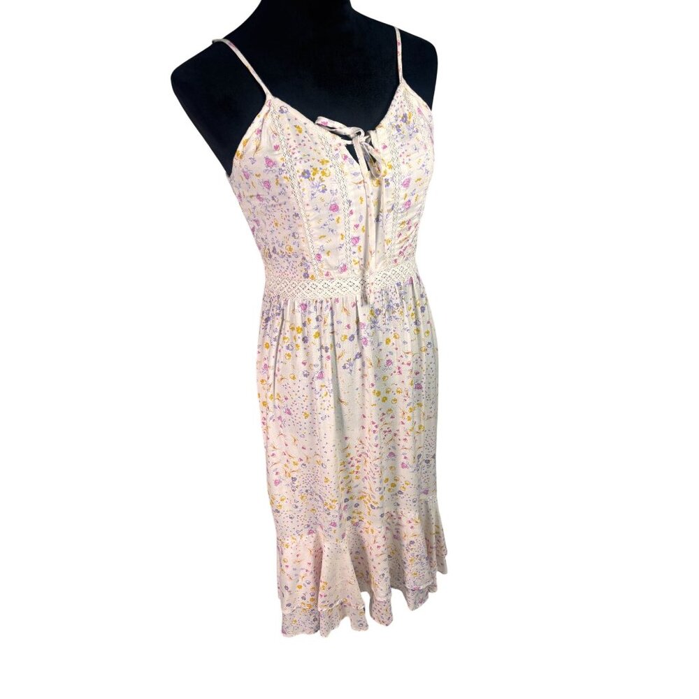 Japna Floral Maxi Dress Small - Boho Chic Cottagecore High-Low Ruffle Hem - Past - Picture 12 of 14